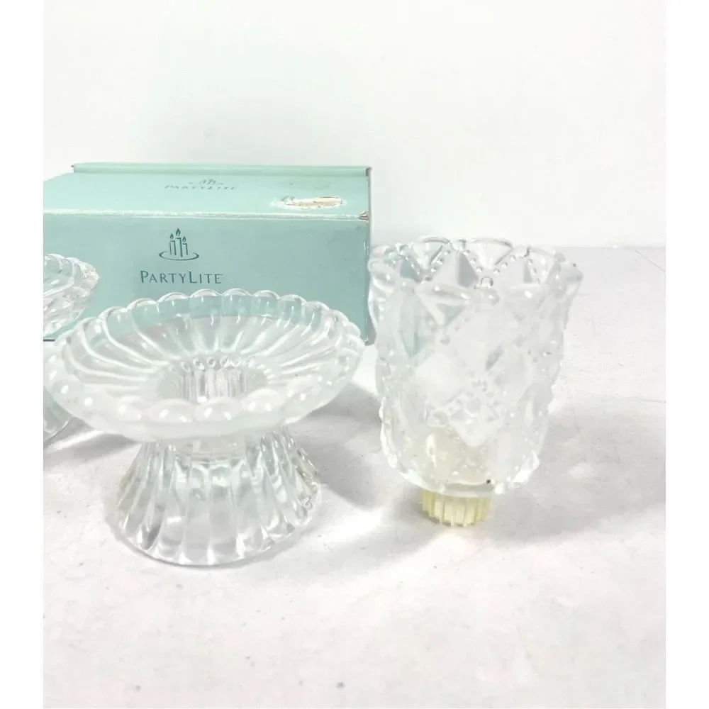 Vintage Partylite Quilted Crystal Pair Votive Candle Holders Set of 2 NIB - Picture 2 of 3